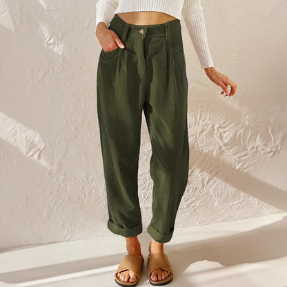 Women's High Waist Corduroy Pants with Front Pleats