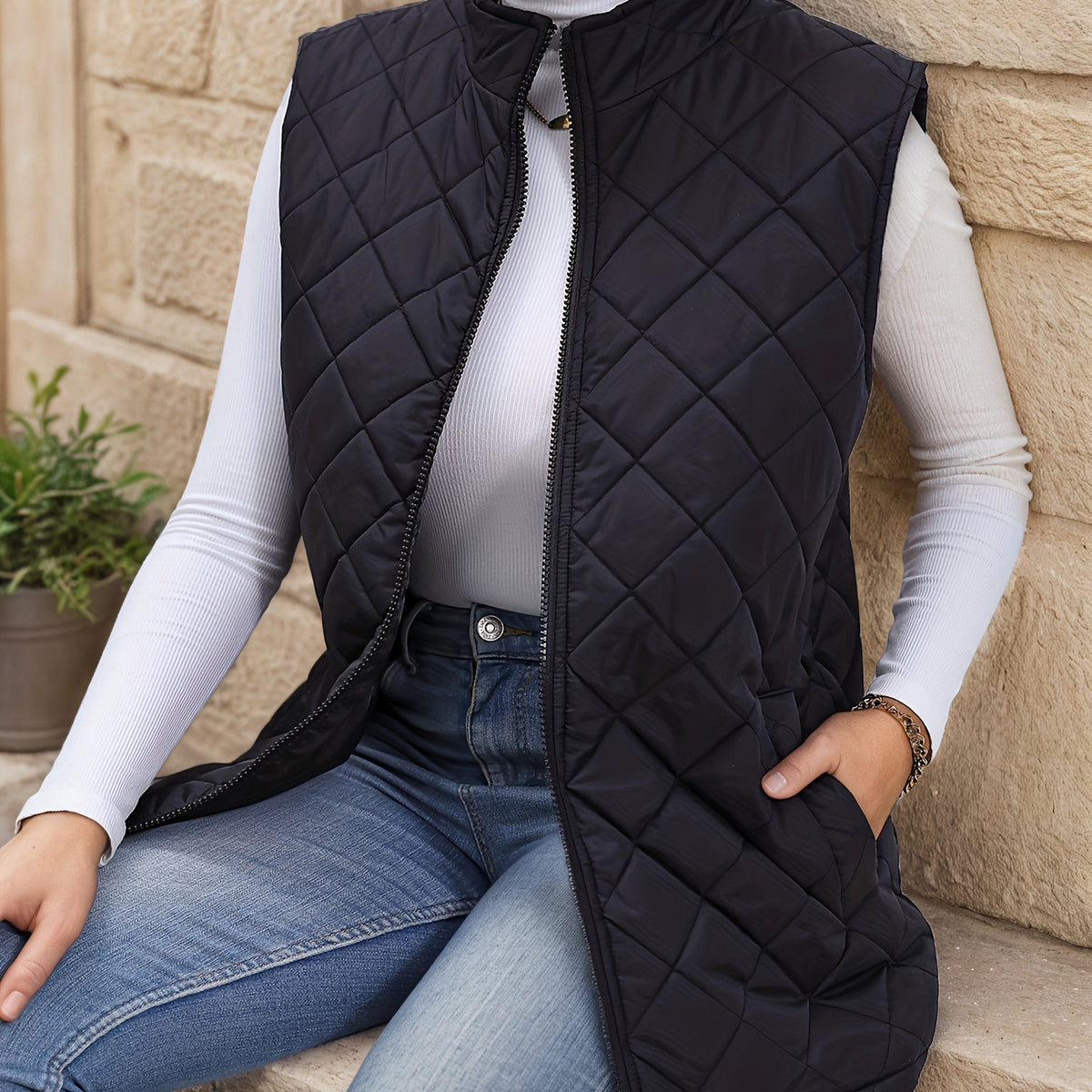 Eileen | Diamond-Quilted Longline Vest 0