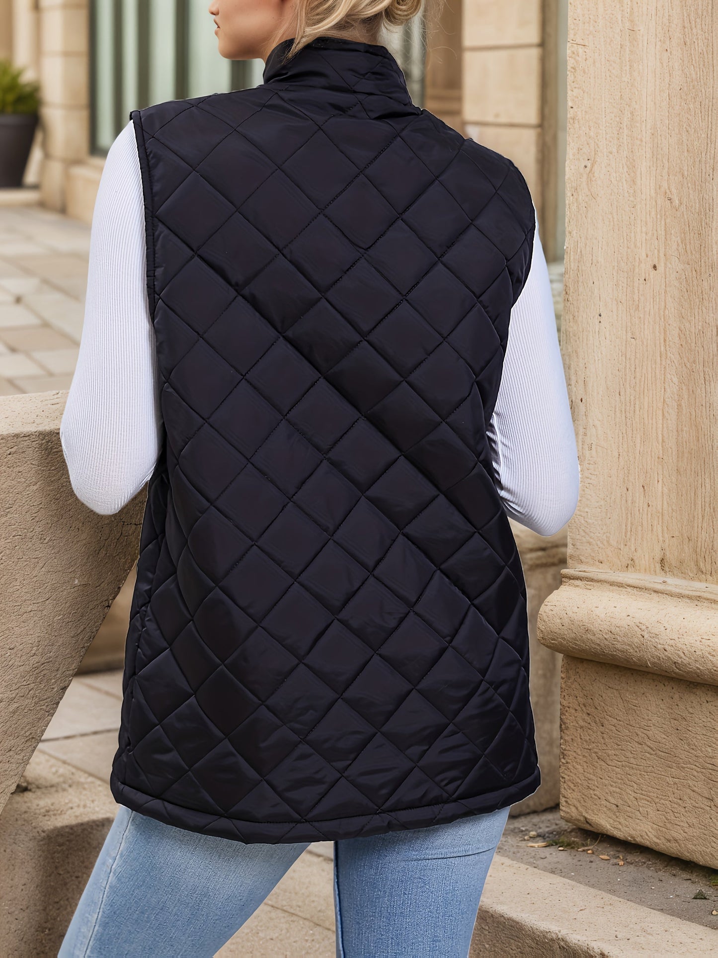 Eileen | Diamond-Quilted Longline Vest 1