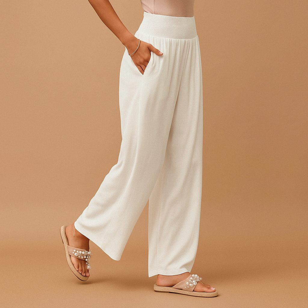 Elegant high-waisted linen trousers for women – Casual elasticated trousers 1