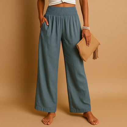 Elegant high-waisted linen trousers for women – Casual elasticated trousers 2