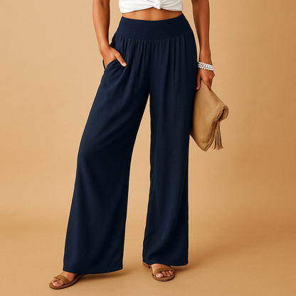 Elegant high-waisted linen trousers for women – Casual elasticated trousers 3