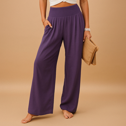 Elegant high-waisted linen trousers for women – Casual elasticated trousers 5