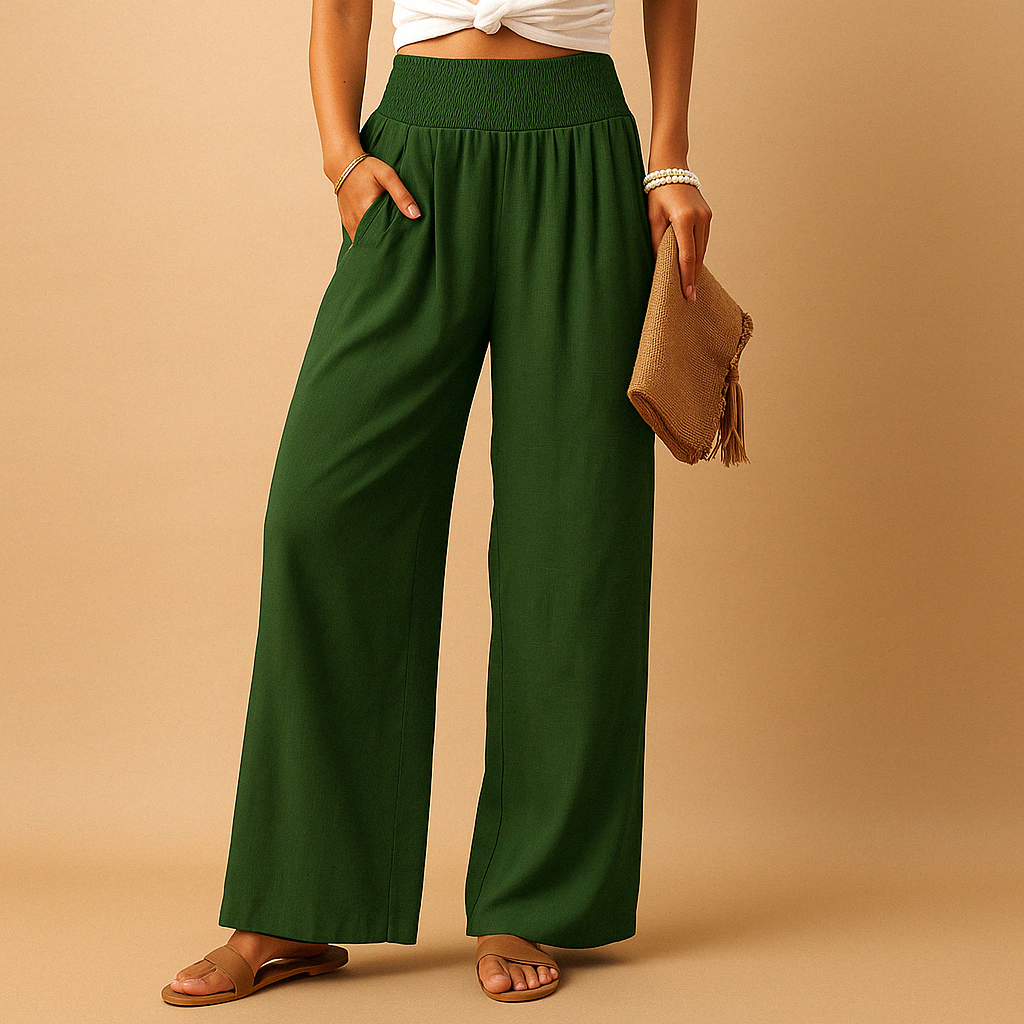 Elegant high-waisted linen trousers for women – Casual elasticated trousers 6