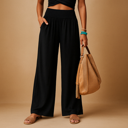 Elegant high-waisted linen trousers for women – Casual elasticated trousers 7