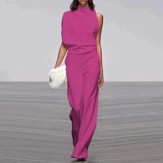 Women's Sleeveless Wide Leg Jumpsuit with High Neck