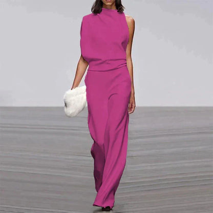 Women's Sleeveless Wide Leg Jumpsuit with High Neck