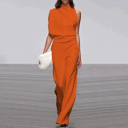 Women's Sleeveless Wide Leg Jumpsuit with High Neck