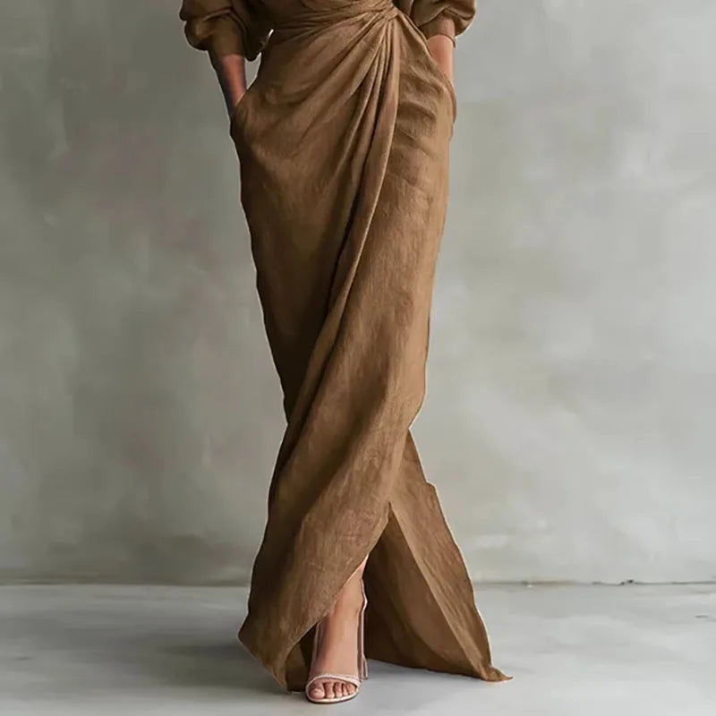 Elowen V Neck Wrap Waist Long Dress 3
