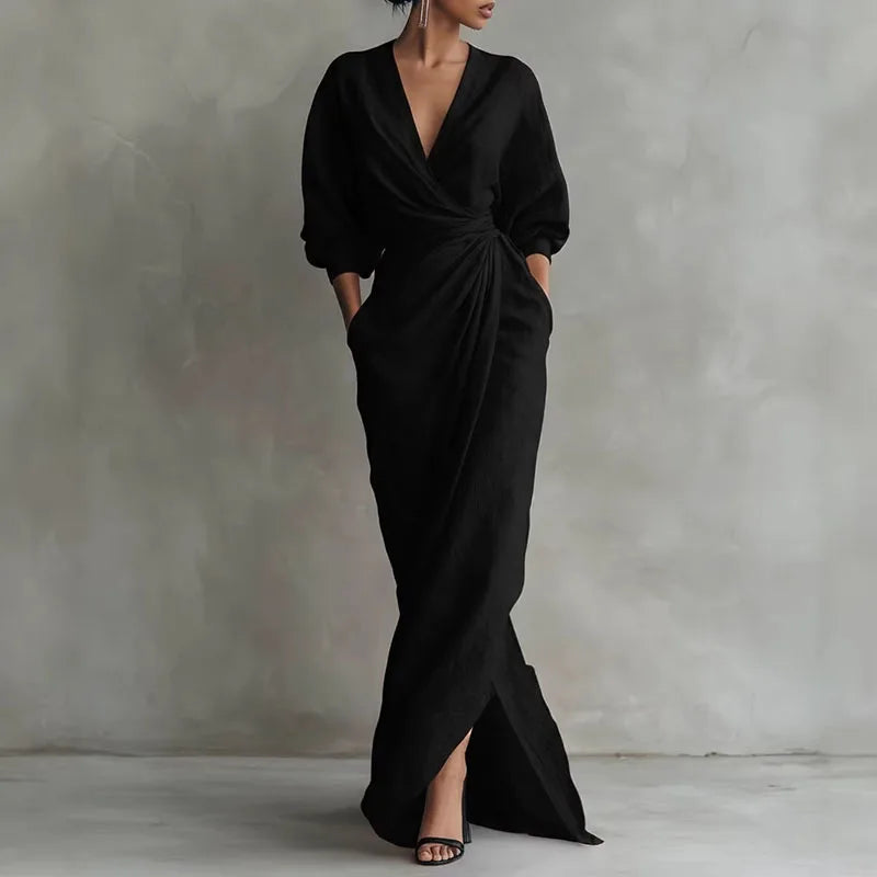 Elowen V Neck Wrap Waist Long Dress 4
