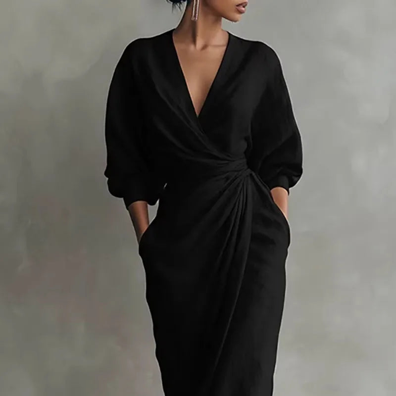 Elowen V Neck Wrap Waist Long Dress 5