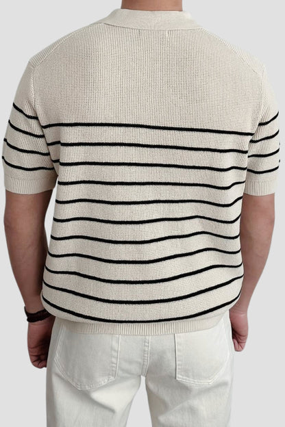 Men's Short Sleeve Striped Knit Polo Shirt