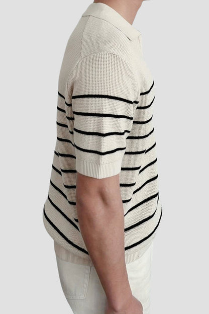 Men's Short Sleeve Striped Knit Polo Shirt