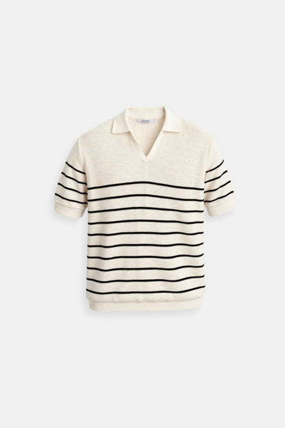 Men's Short Sleeve Striped Knit Polo Shirt