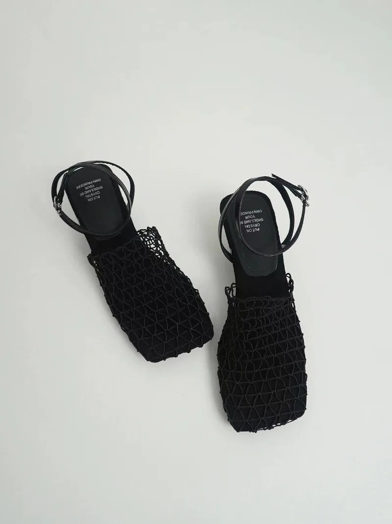Fiora Mesh Weave Heels | Square Toe, Braided Mesh Wrap 6
