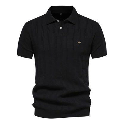 Men's Short Sleeve Knitted Polo Shirt with Vertical Texture