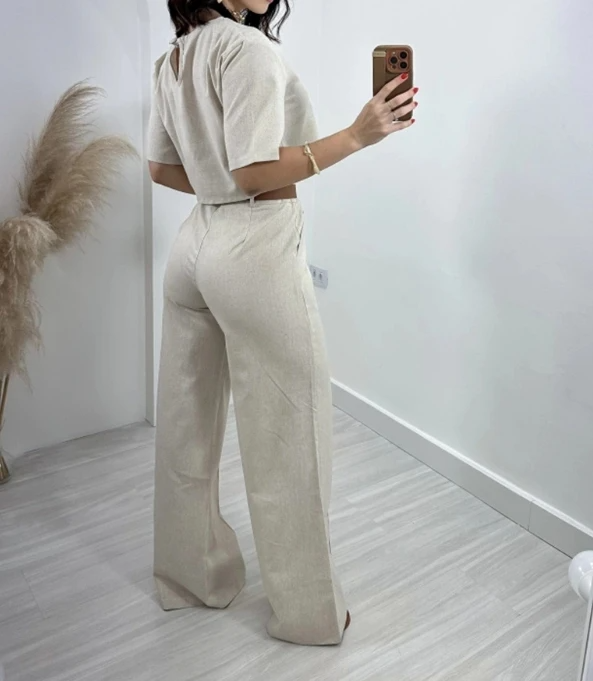Women's Two-Piece Crop Top and Wide Leg Trouser Set