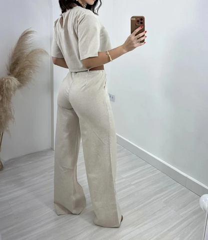 Women's Two-Piece Crop Top and Wide Leg Trouser Set
