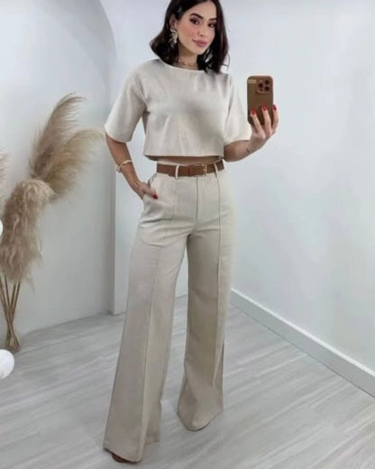 Women's Two-Piece Crop Top and Wide Leg Trouser Set