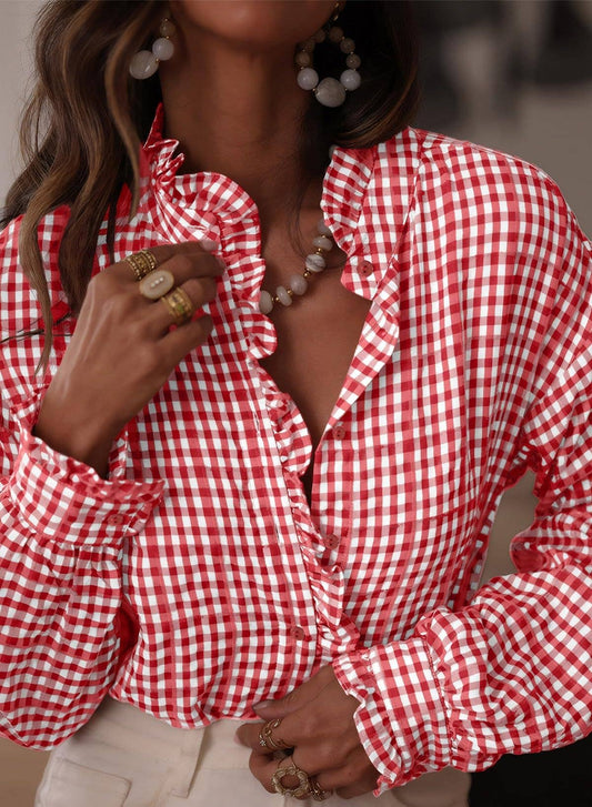 Frieda | Women's checkered ruffled shirt 0