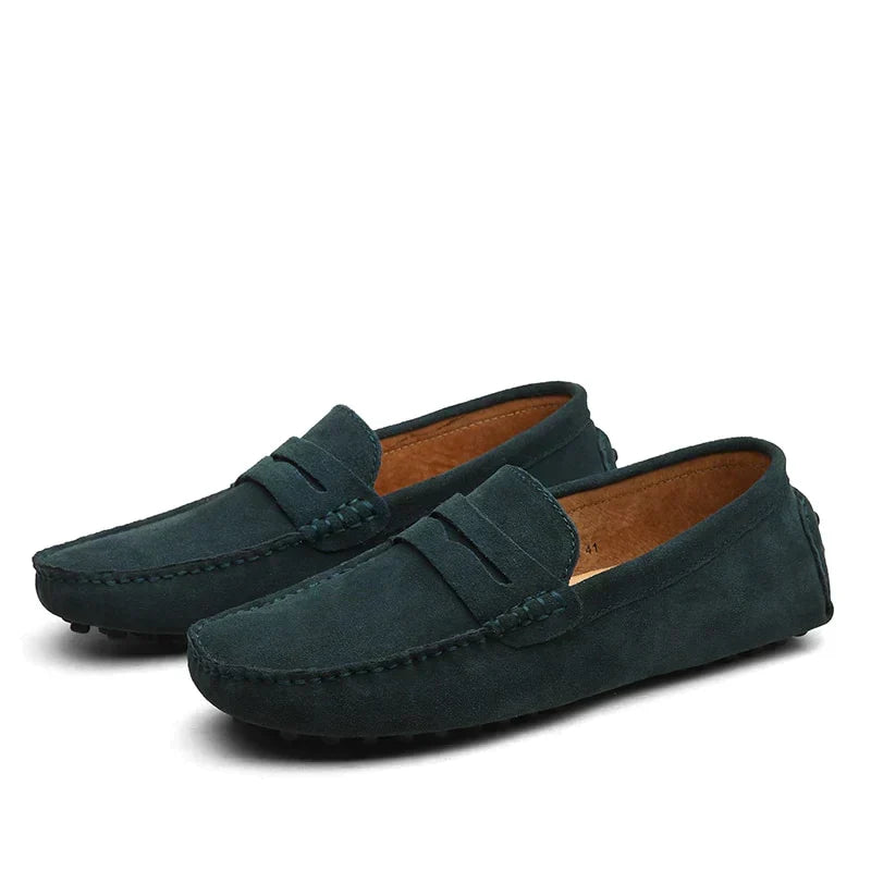 Men's Suede Driving Loafers with Stitching