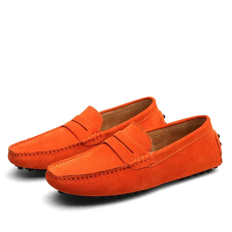 Men's Suede Driving Loafers with Stitching
