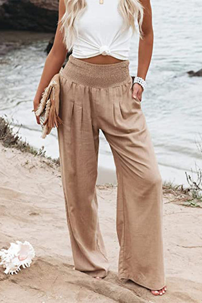 Women's High Waist Wide Leg Pants with Shirred Waistband
