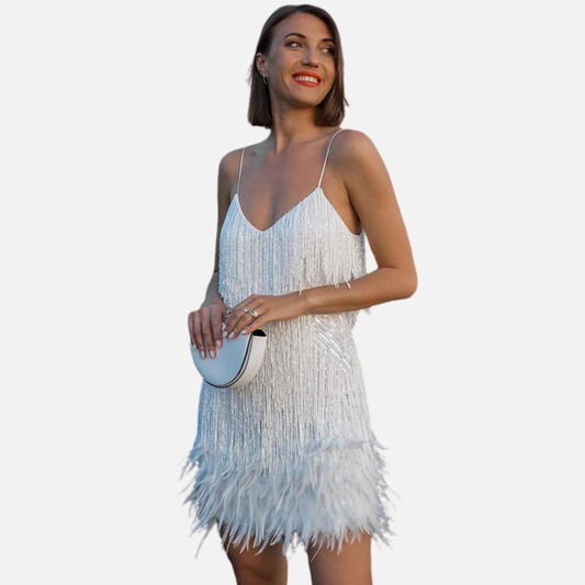 Minivestido de cóctel de plumas para mujer