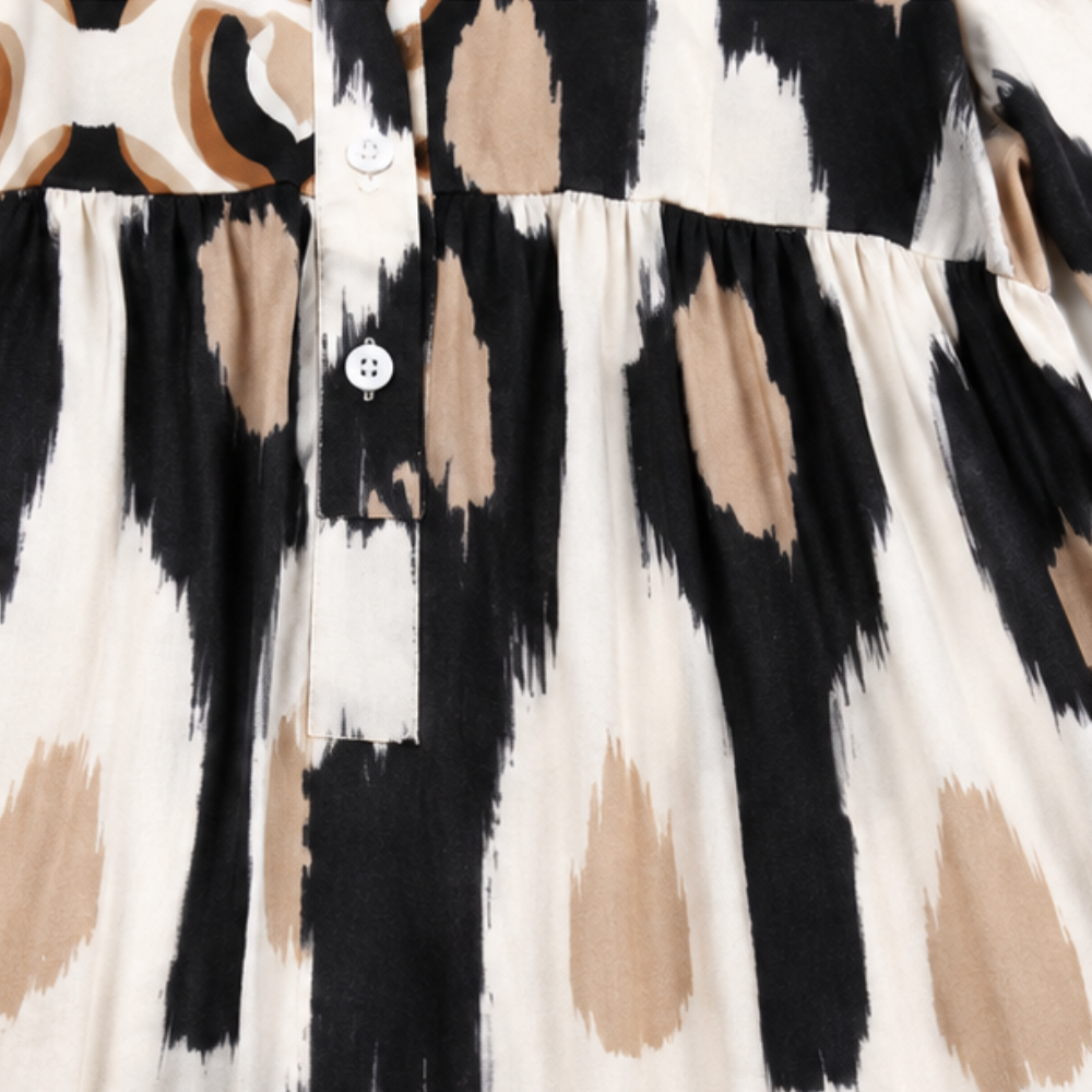 Women's Geometric Print Midi Dress – V-Neck, Ruffle Hem, Tiered