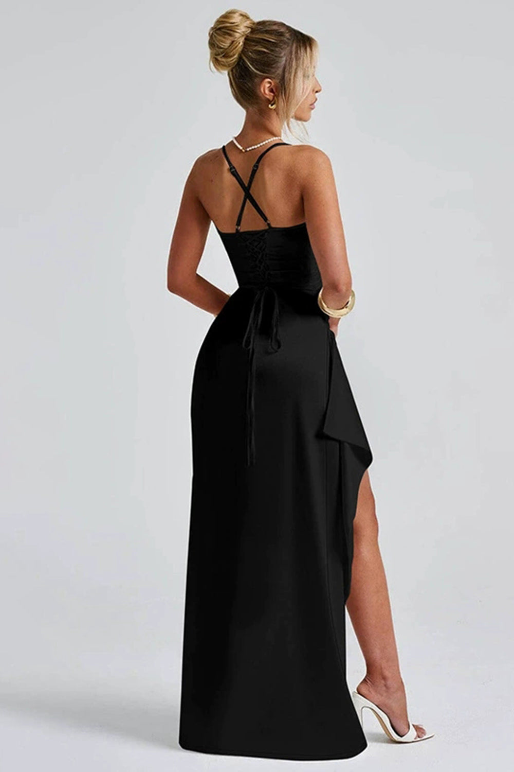 Women's Satin Maxi Dress with High Slit