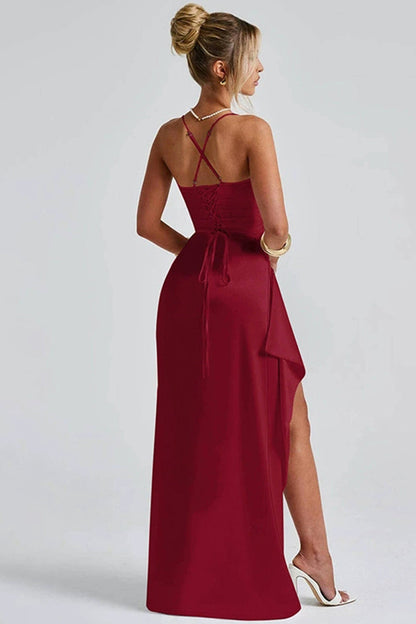 Women's Satin Maxi Dress with High Slit