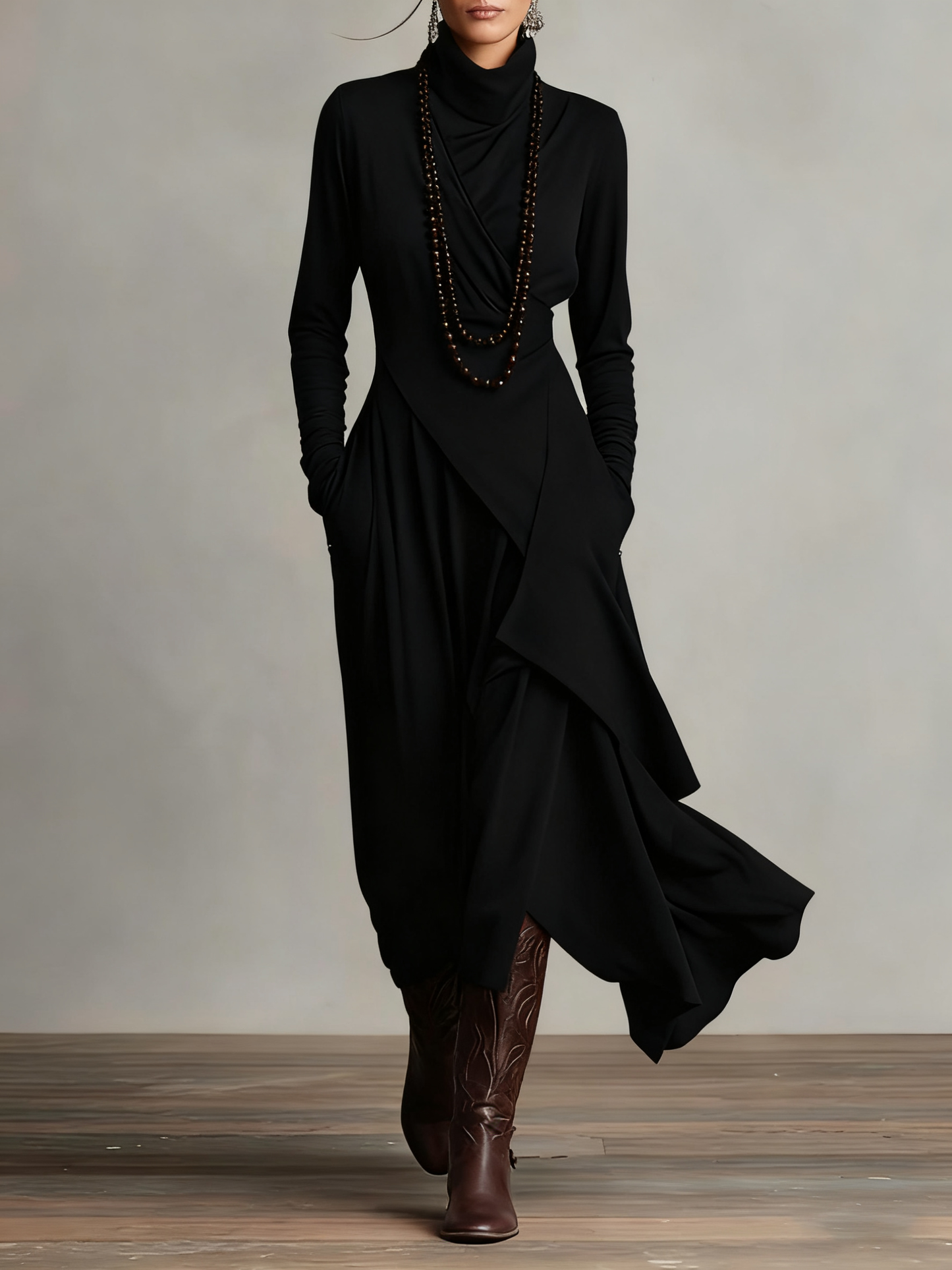 Kora Pleated Maxi Dress | Soft Breathable Fabric, High Neckline 3