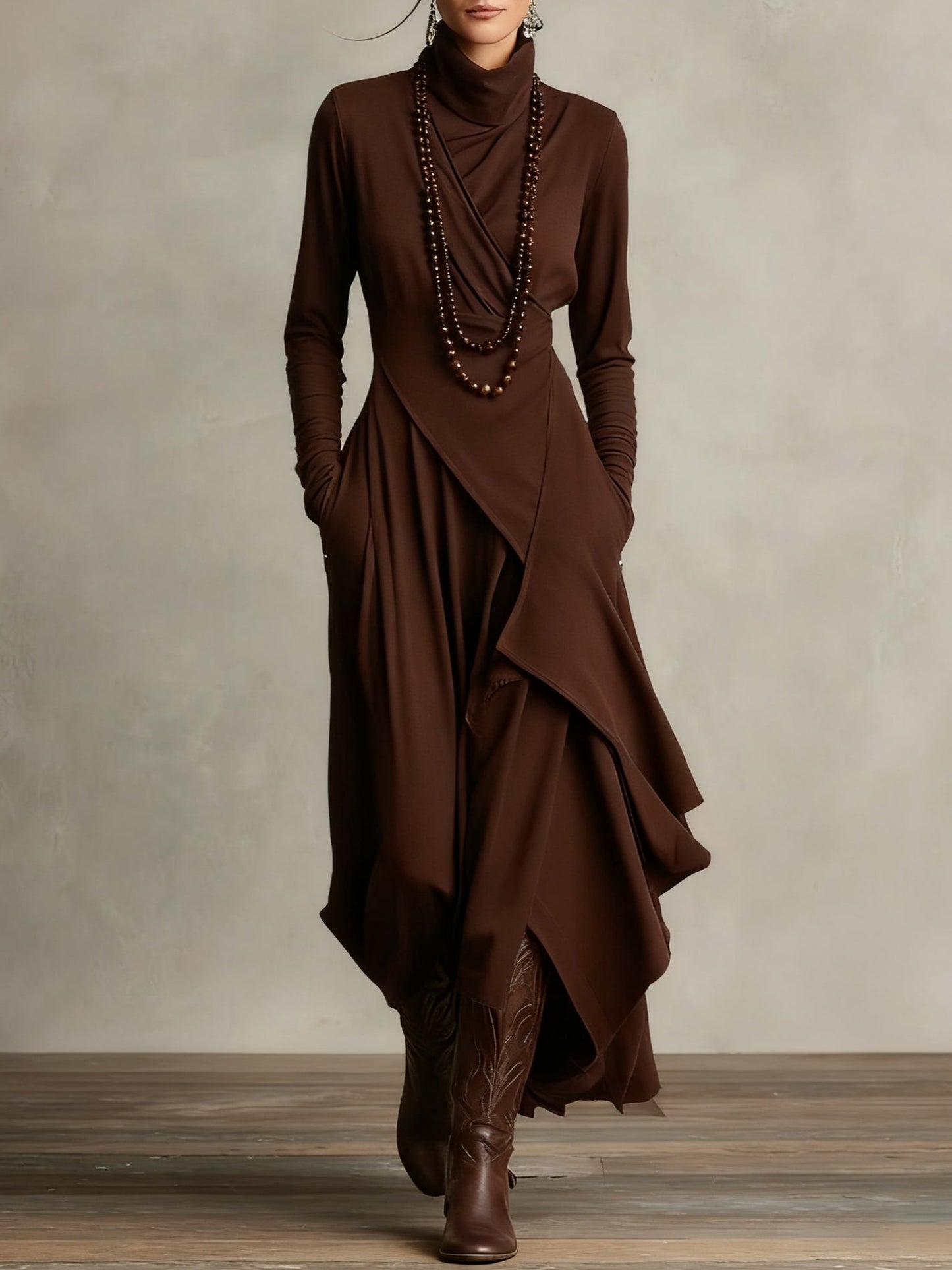 Kora Pleated Maxi Dress | Soft Breathable Fabric, High Neckline 6