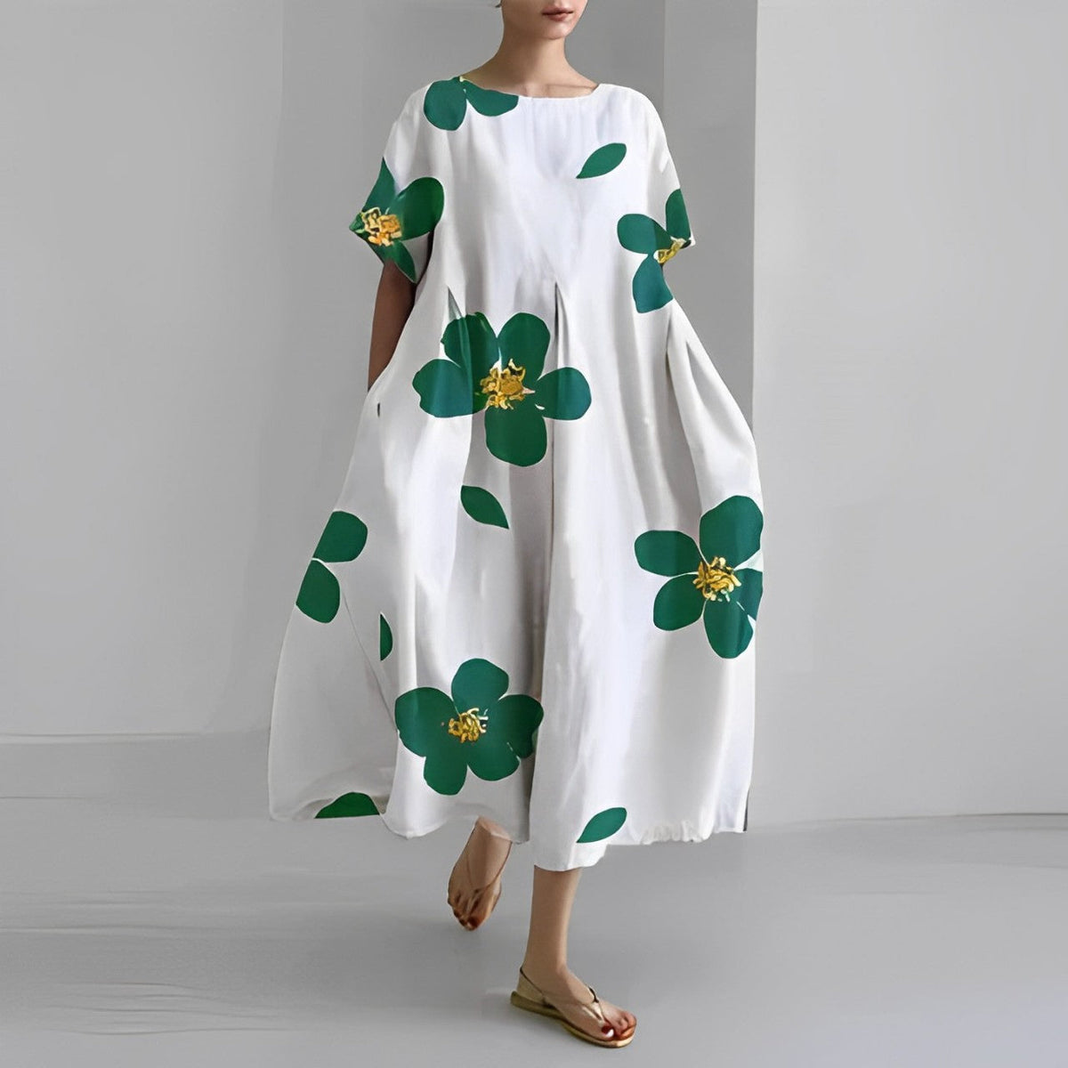 Women's Floral Short Sleeve Swing Maxi Dress