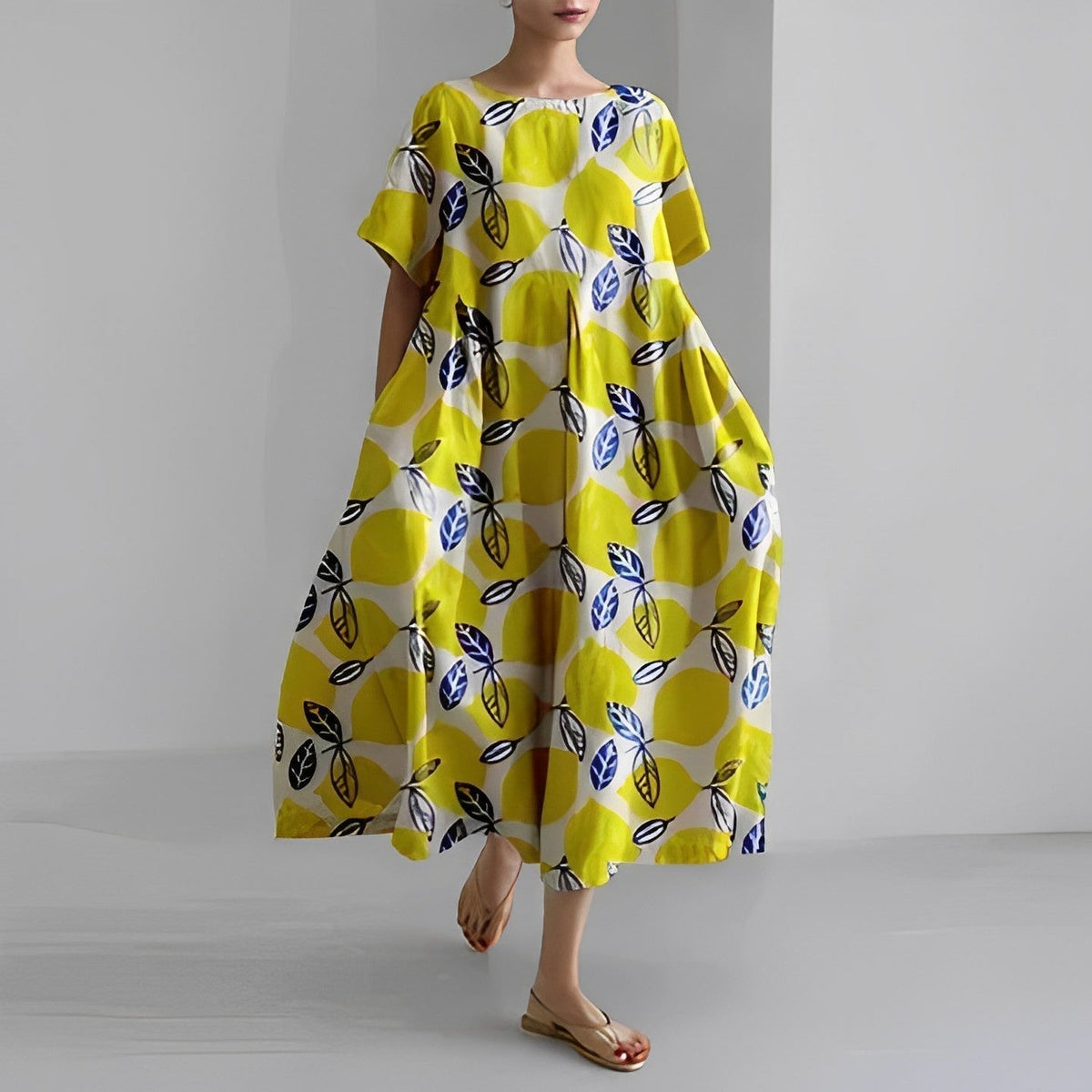 Women's Floral Short Sleeve Swing Maxi Dress