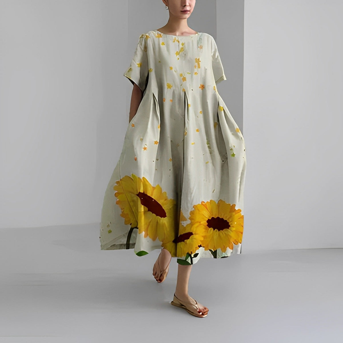 Women's Floral Short Sleeve Swing Maxi Dress