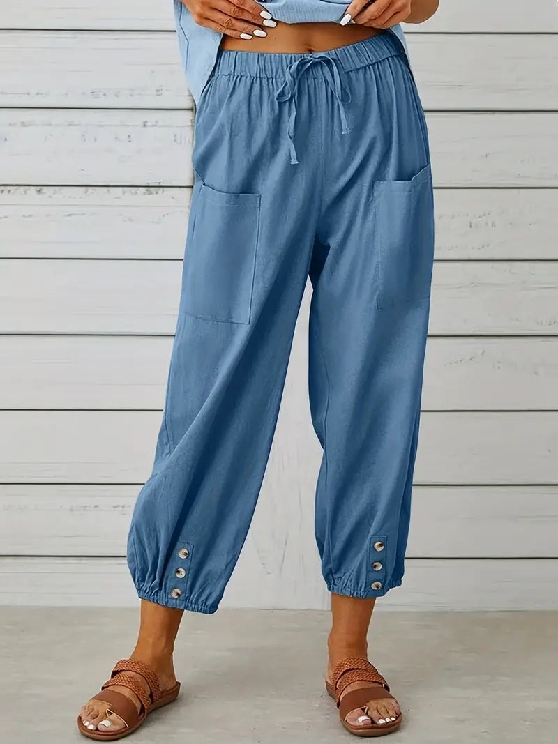 Women's Drawstring Cropped Harem Pants with Pockets