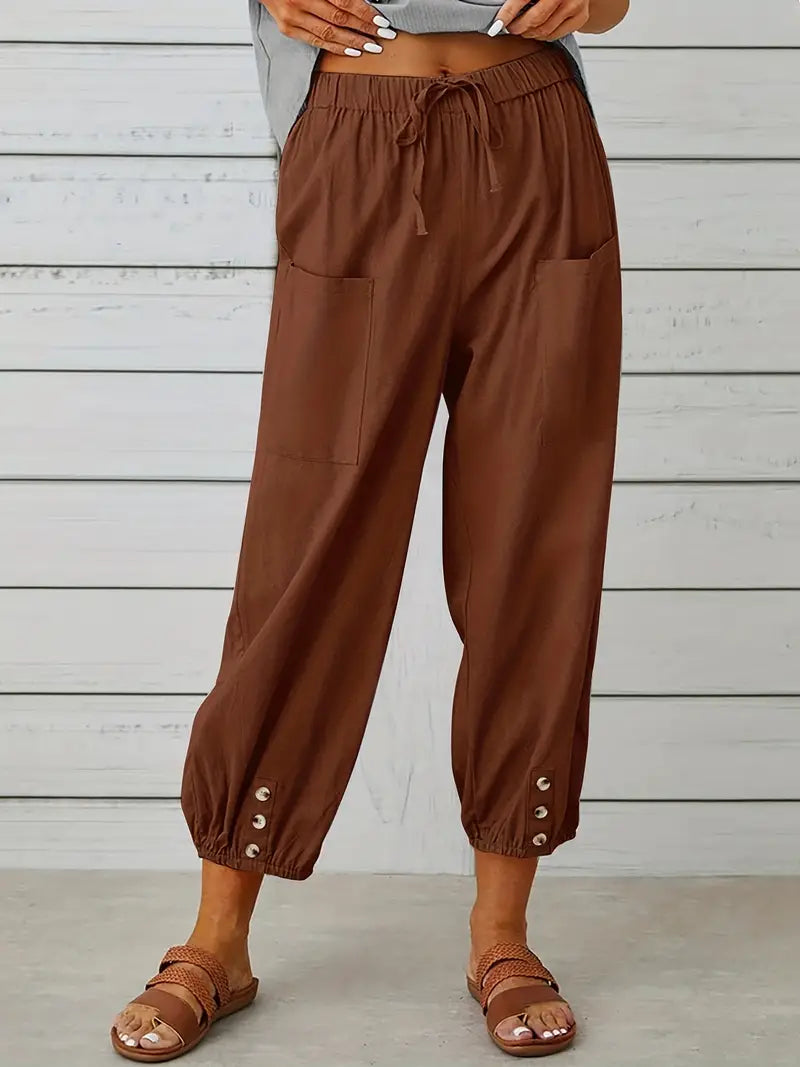 Women's Drawstring Cropped Harem Pants with Pockets