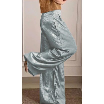 Women's Metallic Top and Wide-Leg Trousers Set