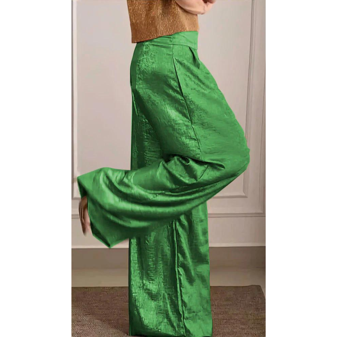 Women's Metallic Top and Wide-Leg Trousers Set