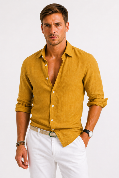 Linen Oxford Shirt with Rolled Sleeves for Men 8