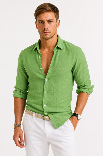 Linen Oxford Shirt with Rolled Sleeves for Men 9