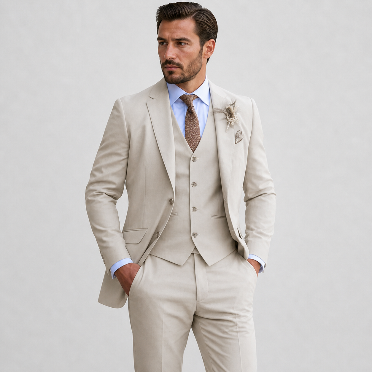 Linen Three-Piece Suit with Waistcoat for Men 0