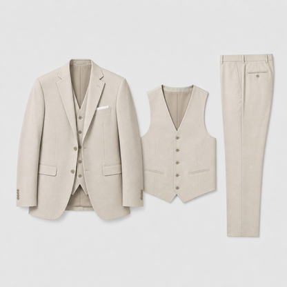 Linen Three-Piece Suit with Waistcoat for Men 1