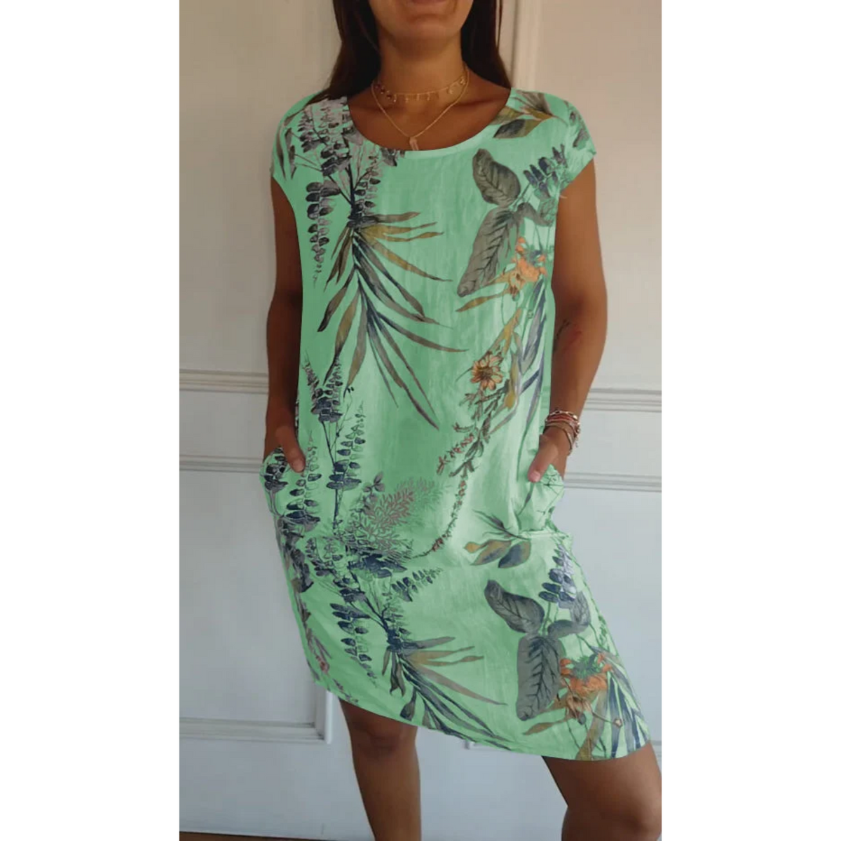 Women's Floral Linen Mini Dress with Pockets