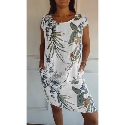 Women's Floral Linen Mini Dress with Pockets