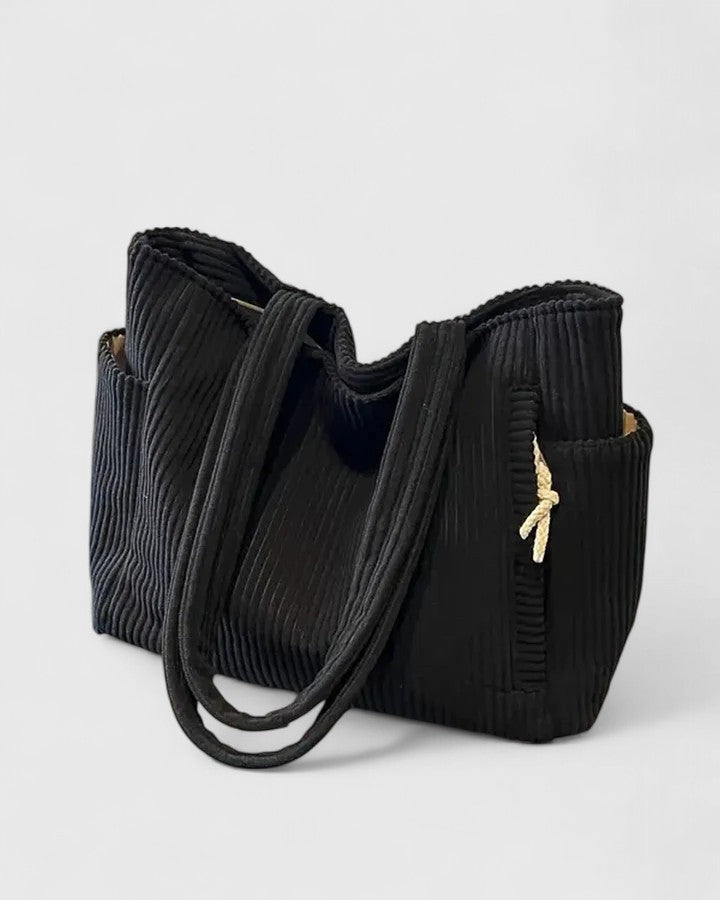 Liorane | Luxurious Ribbed Tote Bag With Cord Detail 1