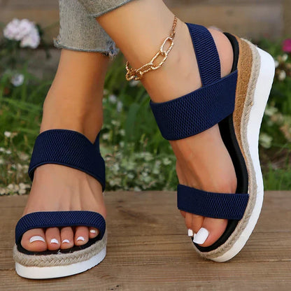 Women's Elastic Strap Woven Platform Sandals