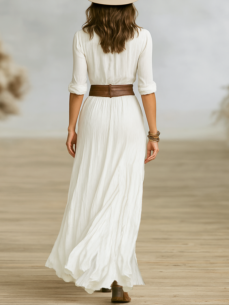 Women's Button-Down Maxi Dress with Front Slit