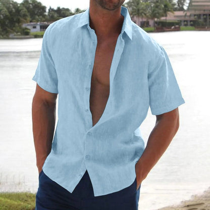 Men's Short Sleeve Linen Look Button-Up Shirt